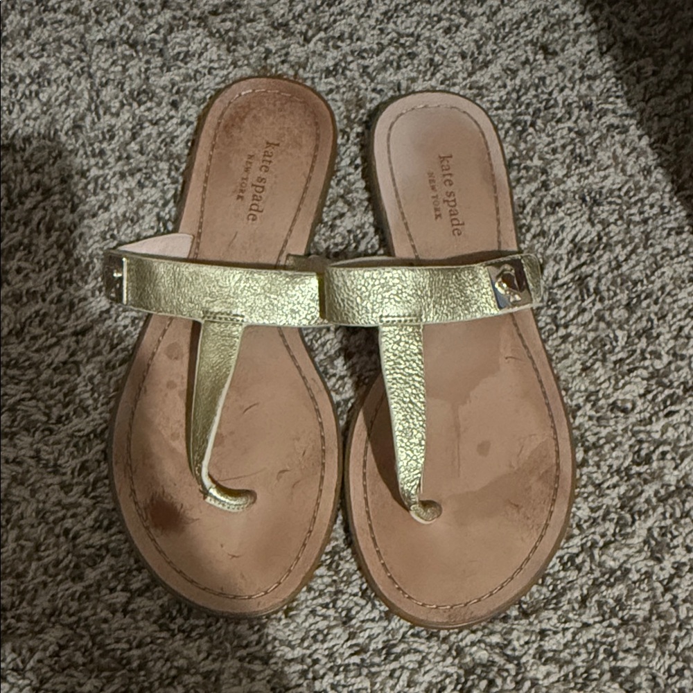 kate spade Metallic Gold T-strap Leather Sandals